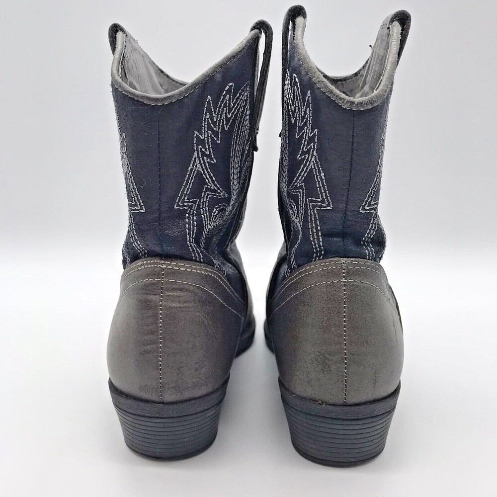 London Rebel Black Gray Embroidered Faux Leather Western Ankle Boots Women's 6M - Picture 4 of 10